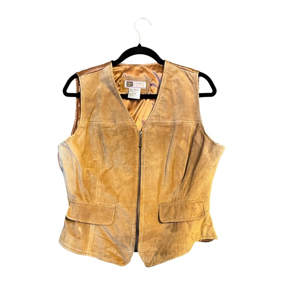 Faded Glory Jackets & Blazers - Vtg Faded Glory Leather Vest Women L Tan Suede Zip Front Cinch Back Western Boho